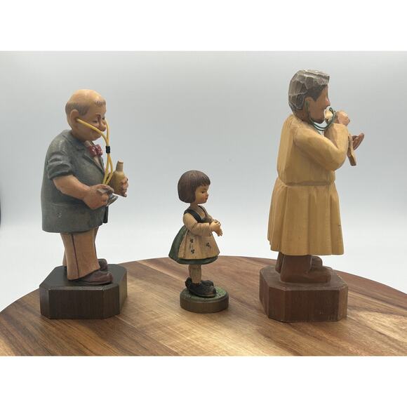 Vintage Hand Carved Wood Doctor Veterinarian Girl Figurines Set of 3 Folk Art - Picture 13 of 13